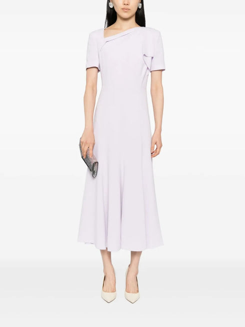 ROLAND MOURET SHOULDER DRAPE MIDI DRESS
